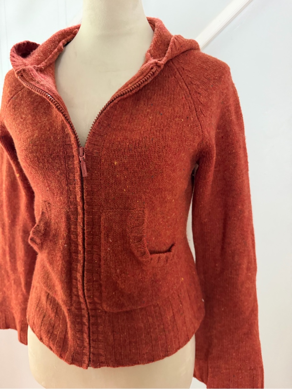Twiggy 100% Lambswool Hooded Zip Cardigan Forest Fairy Cottagecore Rust Size L - Picture 3 of 8